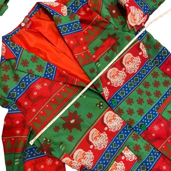 Dec 25th Christmas Not So Suit Suit 3 Piece Coat Pants Tie Santa Mens Size Large - Picture 8 of 16